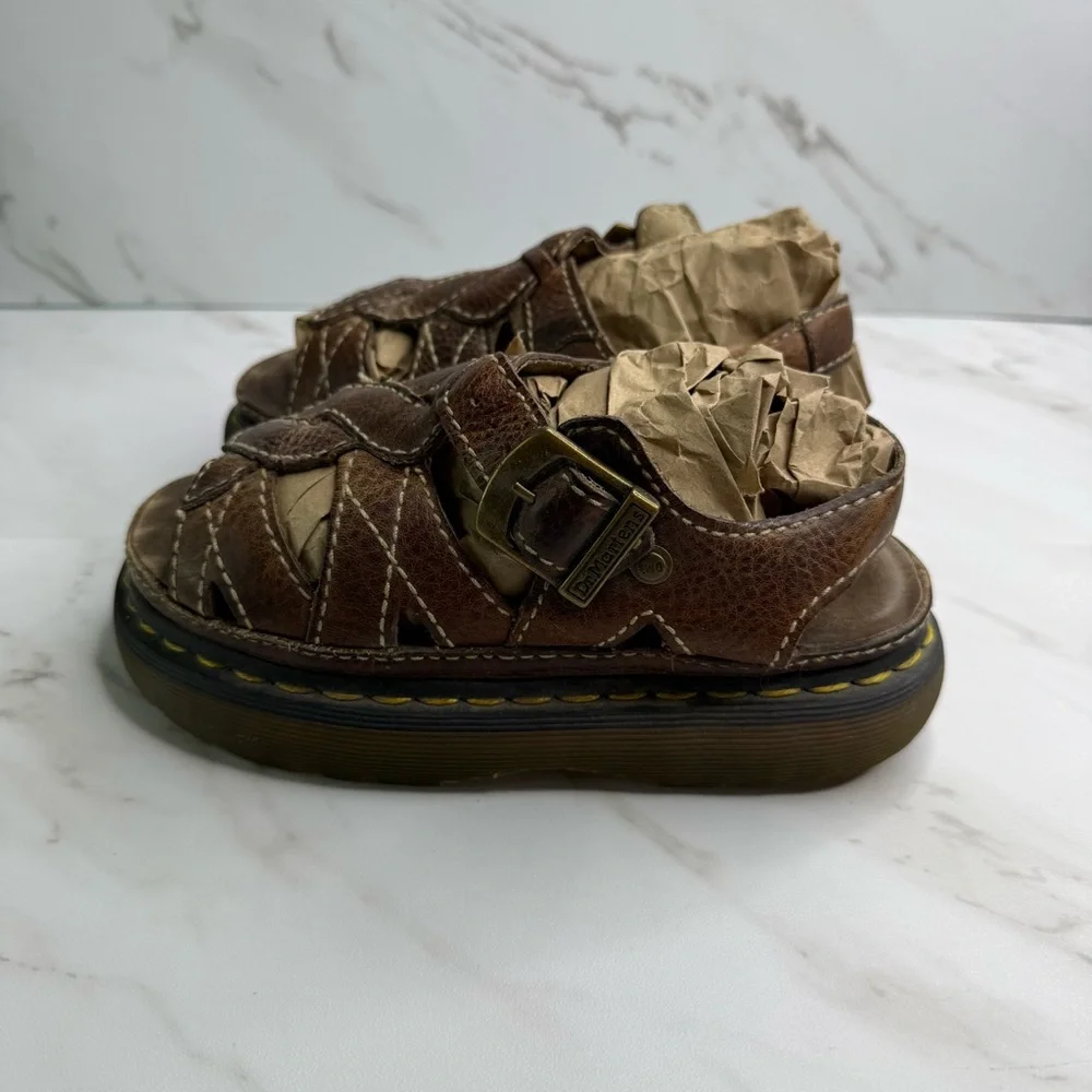 Vtg 1990's Dr. Martens D10715 Brown Leather Braided Chunky Platform Sandals - Picture 2 of 12